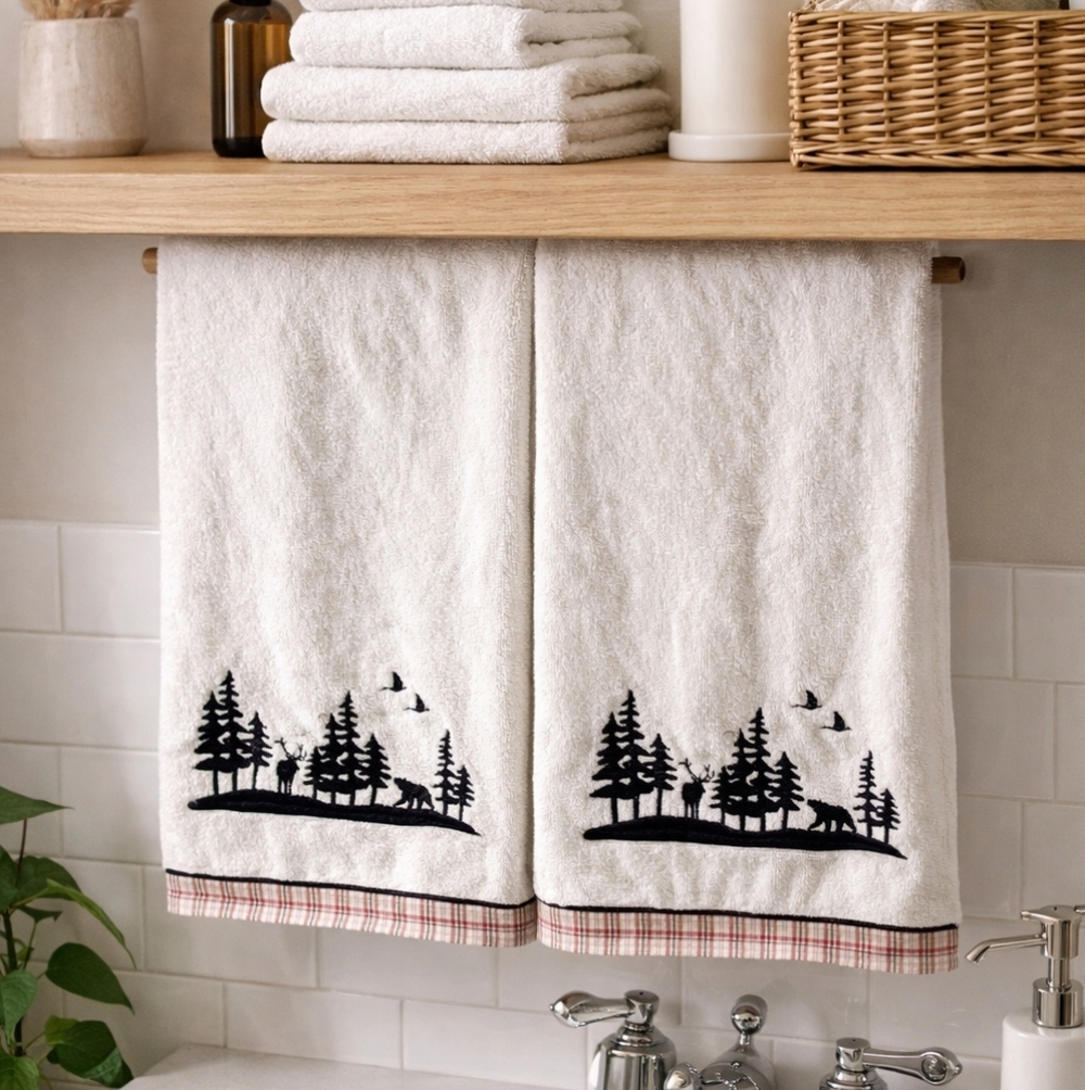 Set Of Two Embroidered Cottage Bath Towels